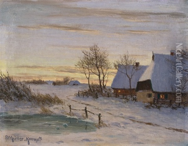 Winter Evening Oil Painting - Paul Mueller-Kaempff