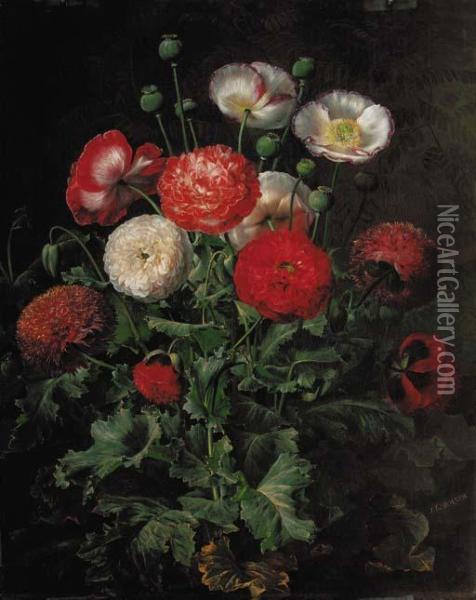 Poppies Oil Painting - Johan Laurentz Jensen