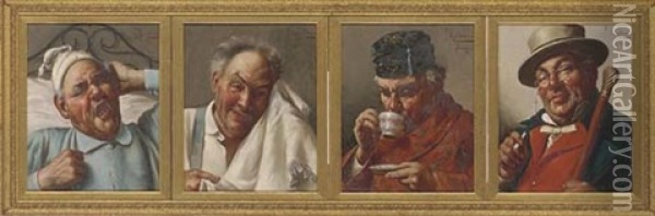 Morning Ritual (+ 3 Others; Set Of 4, Framed Together) Oil Painting - Pompeo Massani