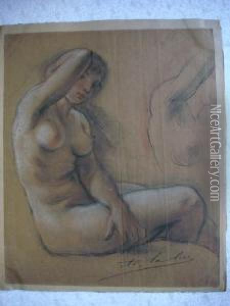 Etude De Femme Assise Dessin Aux Trois Crayons Signe En Bas A Droite Oil Painting - Adolphe Lalire