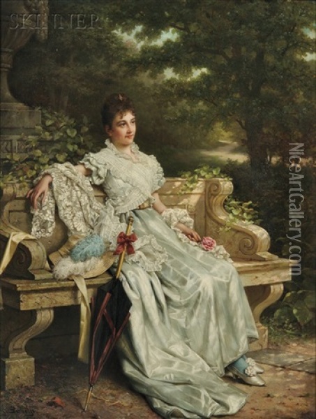 Portrait Of A Woman, Possibly Mrs. Rode Oil Painting - Jan Portielje