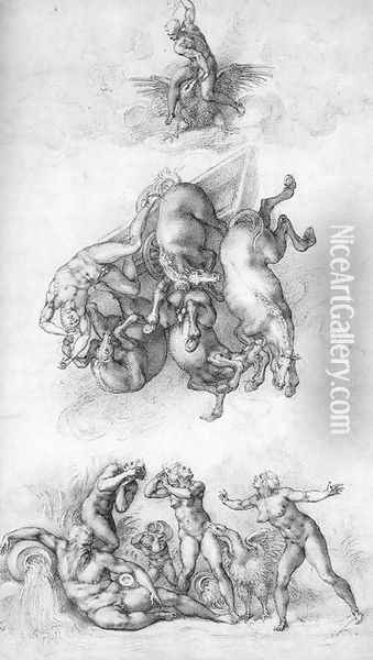 The Fall of Phaeton c. 1533 Oil Painting - Michelangelo Buonarroti