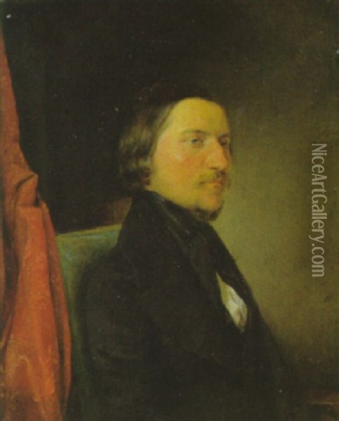 Herrenportrait Oil Painting - August Xaver Carl von Pettenkofen