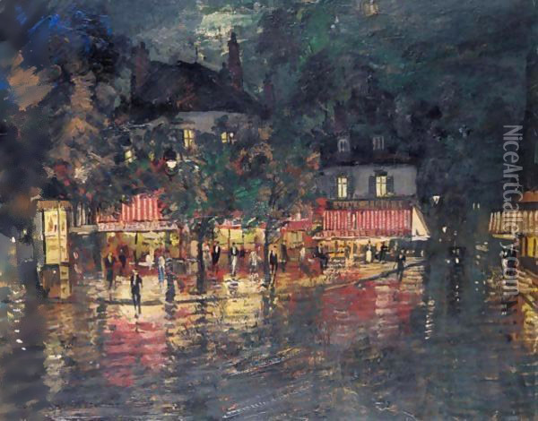Parisian Street At Night Oil Painting - Konstantin Alexeievitch Korovin