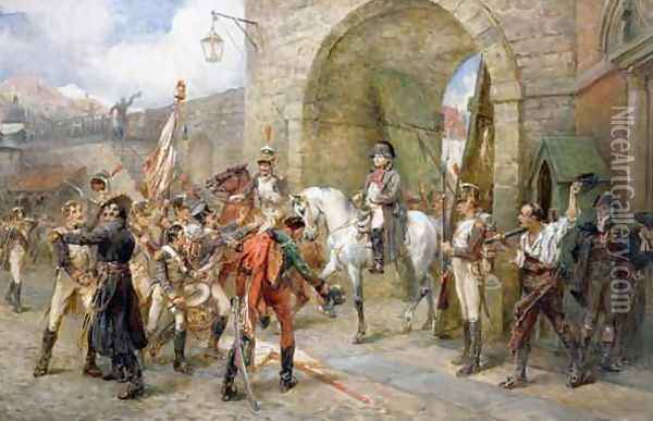 An Incident in the Peninsular War Napoleon Entering a City Oil Painting - Robert Alexander Hillingford