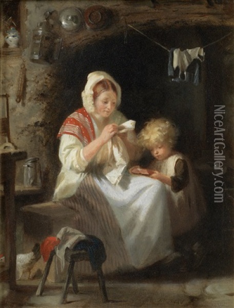 Reading To Mother Oil Painting - John Morgan