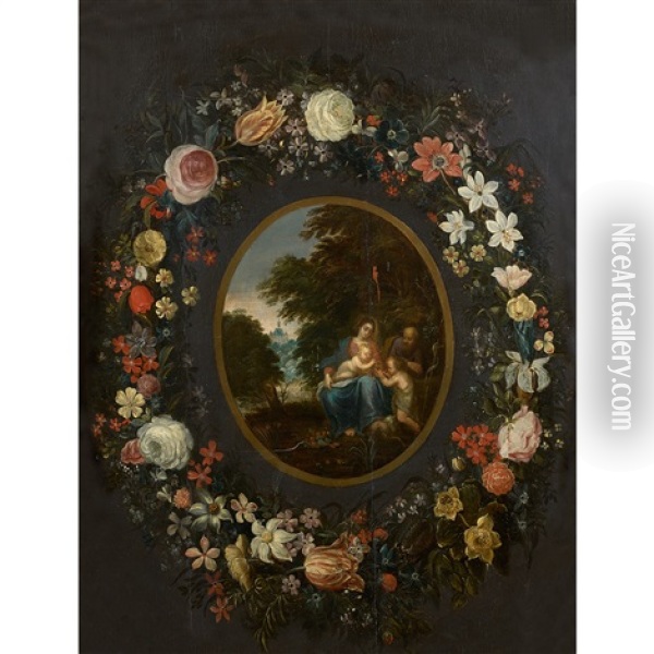 Sainte Famille Dans Une Couronne De Fleurs Oil Painting - Andries Daniels