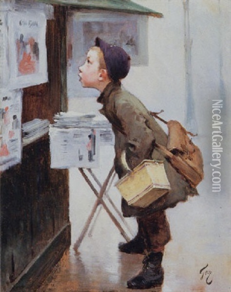 The Latest News Oil Painting - Henry Jules Jean Geoffroy