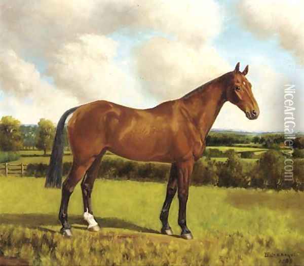 Cracker a chestnut hunter in a paddock; and Belinda a brown hunter in a paddock Oil Painting - Edwin H. Knight