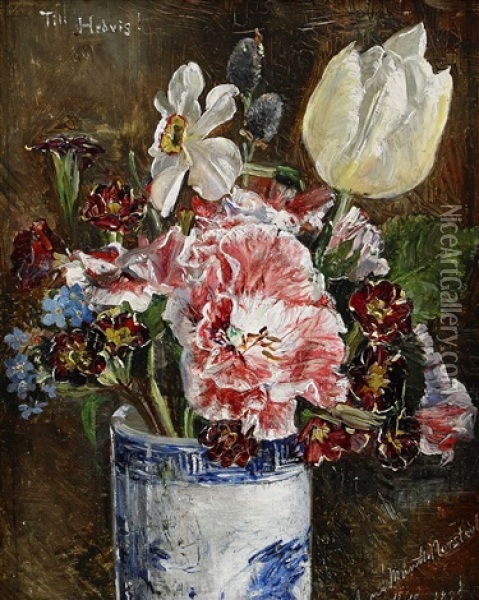 Bukett Av Blommor I Blavit Vas Oil Painting - Anna Katarina Munthe-Norstedt