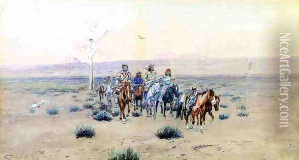 Trappers Crossing the Prarie Oil Painting - Charles Marion Russell