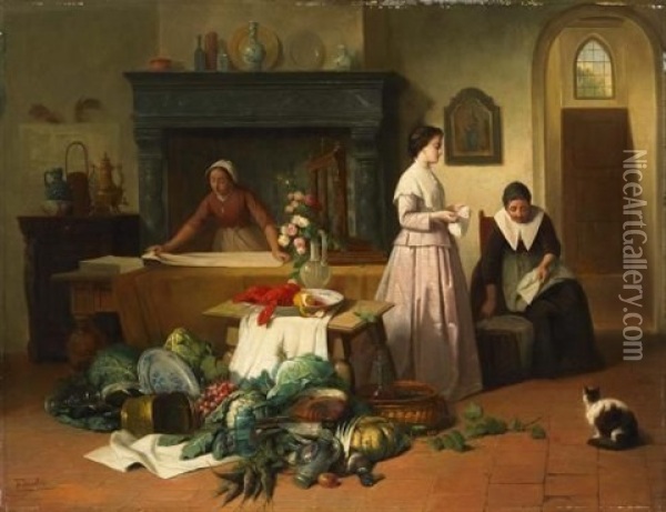 Kucheninterieur Eines Herrschaftlichen Hauses Mit Drei Magden Oil Painting - Frans Herman Jacobs