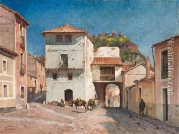 Plaza De Pueblo Oil Painting - Jose de Larrocha Gonzalez