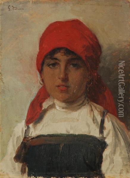 Ritratto Di Fanciulla Con Foulard Rosso Oil Painting - Girolamo Induno