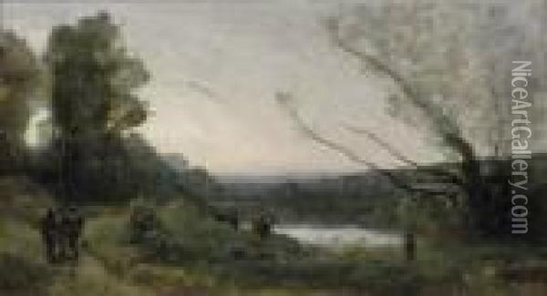 Rives D'un Etang Oil Painting - Jean-Baptiste-Camille Corot