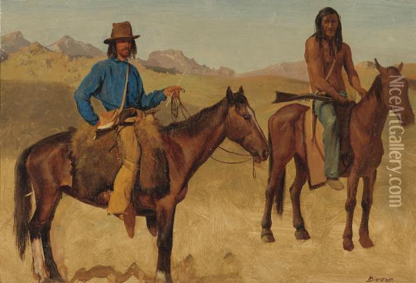 Trapper And Indian Guide On Horseback Oil Painting - Albert Bierstadt