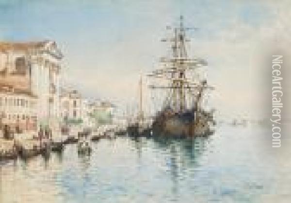 Tall Ship On The Grand Canal, Venice Oil Painting - Frances E. Nesbitt