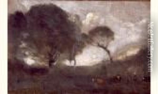 Paturage Dans La Vallee, Vers 1873 Oil Painting - Jean-Baptiste-Camille Corot