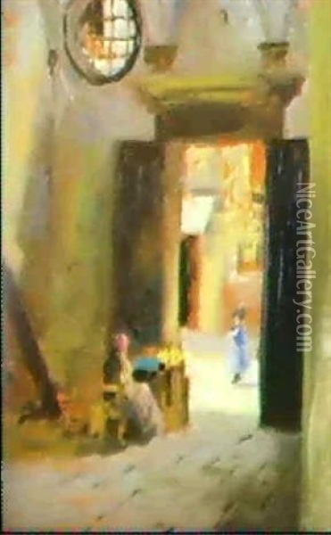 By The Church Door Oil Painting - Francis Campbell Boileau Cadell