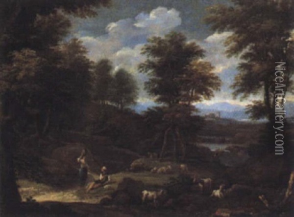 Ideale Landschaft Mit Hirten Und Herde Oil Painting - Gaspard Dughet