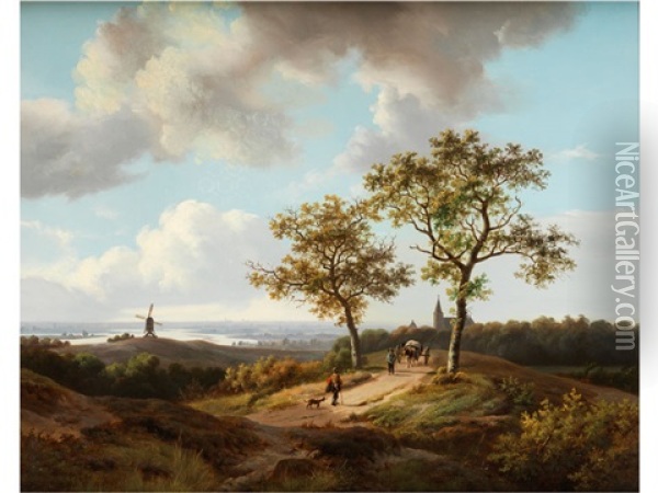 Landschaft Mit Pferdekarren Und Fuhrmann Oil Painting - Marinus Adrianus Koekkoek