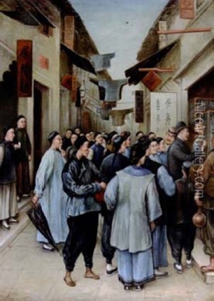 Scene De Rue En Chine Oil Painting - Louis Remy Sabattier