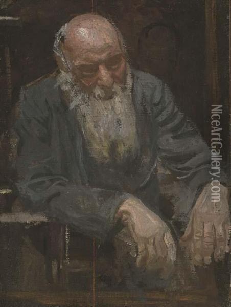 A Study Of An Old Man Oil Painting - Thomas Cowperthwait Eakins