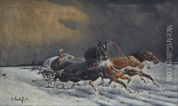 Sleighride Oil Painting - Adolf (Constantin) Baumgartner-Stoiloff