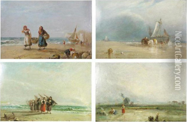 Animated Beach View With Fishermen Oil Painting - Frederick Charles Underhill
