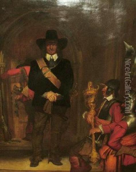 Oliver Cromwell Imprisoning Charles I Oil Painting - Alexander Christie