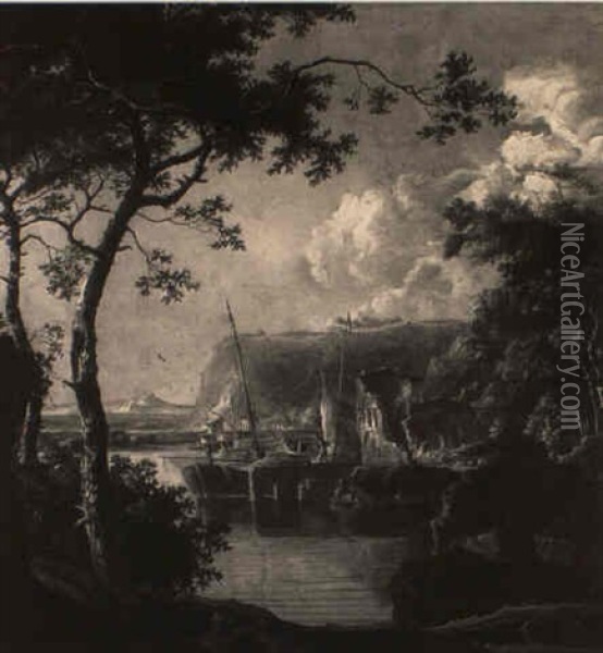 An Italianate Landscape With A Barge Moored At A Ruined Quay Oil Painting - Adam Pynacker