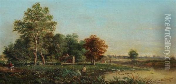 Landscape With Country Family Oil Painting - Henry John Boddington