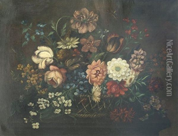 Bunter Blumenstraus In Einer Korbschale Oil Painting - Jan van Os