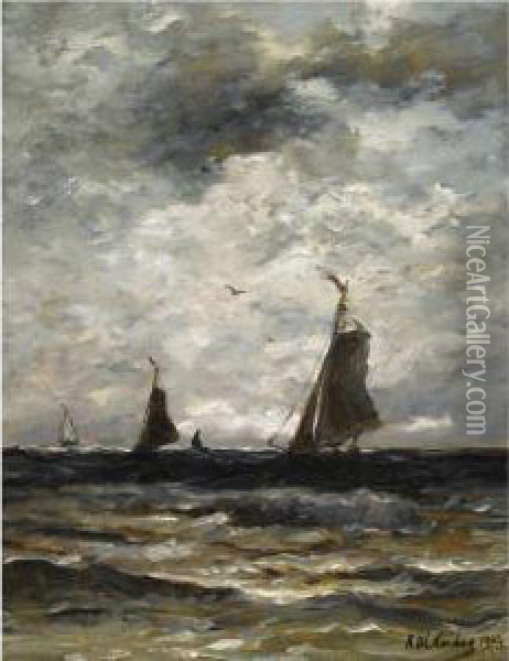 Fishing Vessels At Sea Oil Painting - Hendrik Willem Mesdag
