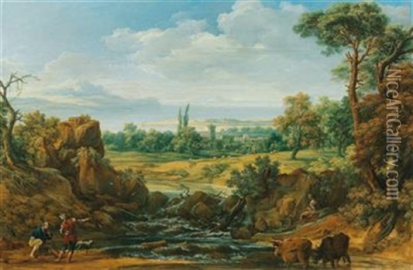 A Wide Southern Landscape Oil Painting - Johann Samuel Hoetzendorf