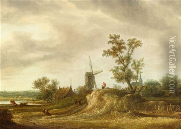 Landscape With A Windmill Oil Painting - Jan Coelenbier