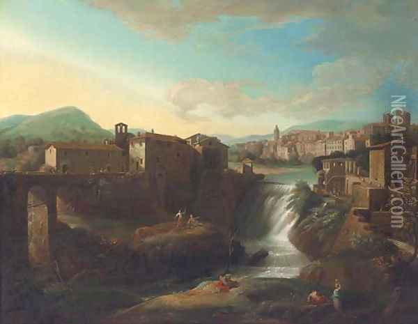 A view of Tivoli with the Vecchia Cascata dell'Aniene Oil Painting - (circle of) Wittel, Gaspar van (Vanvitelli)