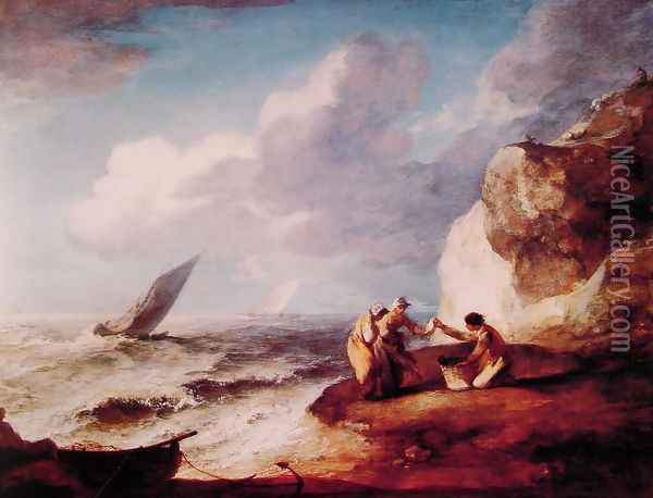 A Rocky Coastal Scene Oil Painting - Thomas Gainsborough