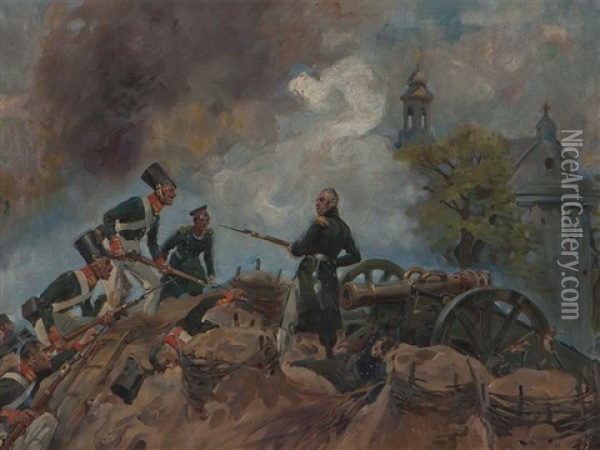 General Josef Sowi?ski In Battle Oil Painting - Woiciech (Aldabert) Ritter von Kossak