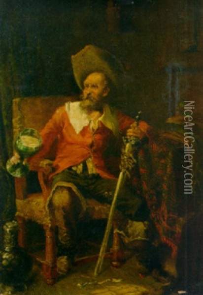 The Drunk Veteran Oil Painting - Alexander Rudolf Grunenwald