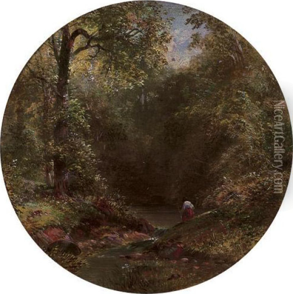 Figure On A Wooded River Bank Oil Painting - James Burrell-Smith