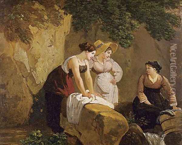 Washerwomen in a Grotto 1825-30 Oil Painting - Adam-Wolfgang Topffer