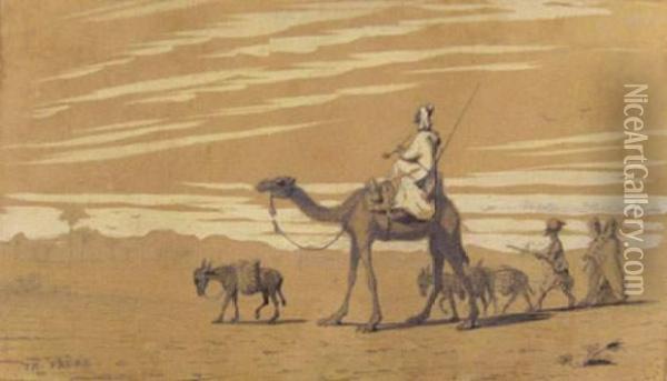 Caravane Dans Le Desert. Oil Painting - Ch. Theodore, Bey Frere