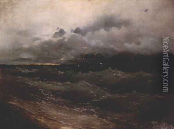 Schiffe in stürmischer See, Sonnenaufgang Oil Painting - Ivan Konstantinovich Aivazovsky