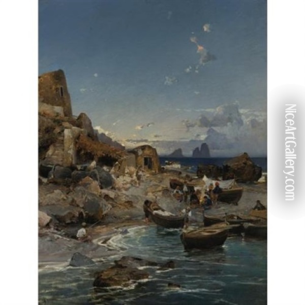 A Fishing Village On The Neapolitan Coast Oil Painting - Franz Theodor Aerni