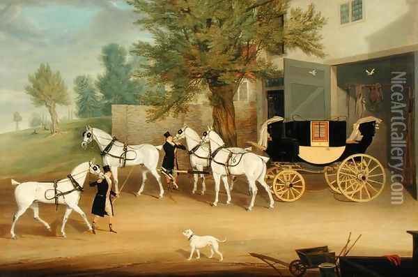 John Smith Barry's Private Drag and Grey Team at Marbury Hall, Cheshire Oil Painting - James Pollard