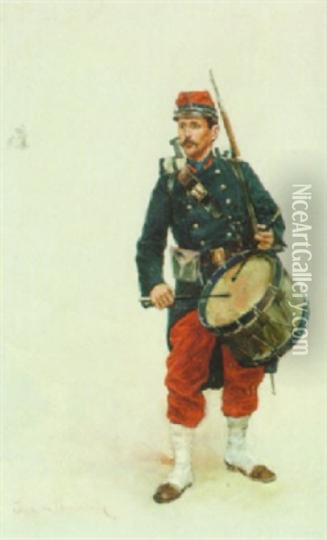 A French Infantryman Oil Painting - Eugene De Barberiis