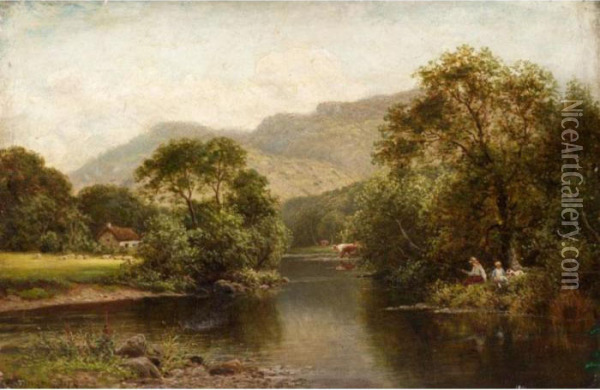 Fishing On The River; The Lake Oil Painting - Thomas Spinks