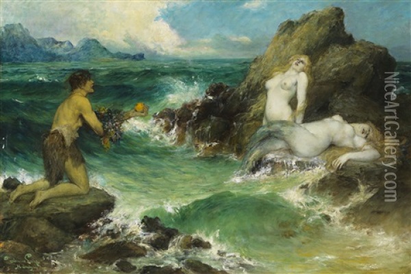 Meerjungfrauen Oil Painting - Ferdinand Leeke