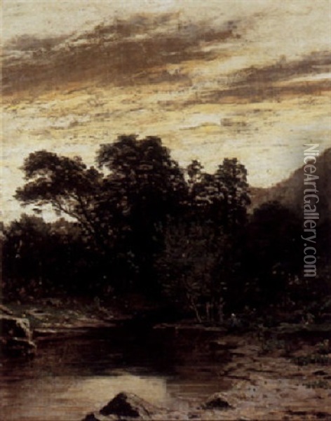 Sitting Along A River At Sunset Oil Painting - William Lewis Marple
